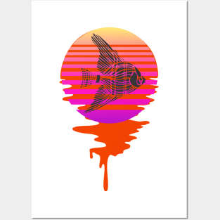 Retro Angel Fish On A 80's Sun Background Posters and Art